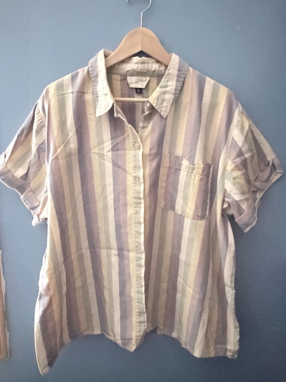 Universal Thread Soft Pastel-Striped Short-Sleeve Button-Up Relaxed Fit Size XXL